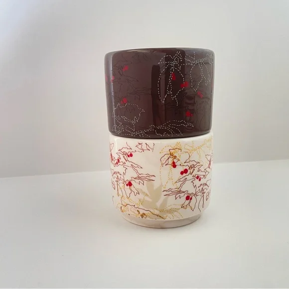 Starbucks 2009 Ceramic Stackable Mugs Cup Coffee Bean Plant Berries Design 10 OZ - Picture 2 of 8